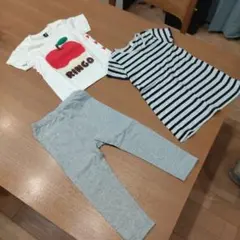 RINGO TシャツとボーダーTシャツワンピース、レギンス3枚セット