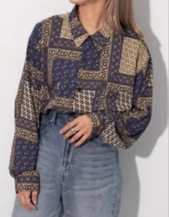 クティール kutir 柄シャツ 総柄 ペイズリー ヴィンテージ風 長袖 (F)のサムネイル