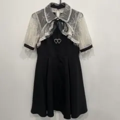 ROJITAレース付き黒ミニワンピース 半袖ロジータ地雷系量産型ロリータ