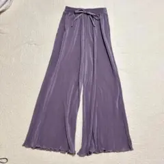 グレイル　リブワイドパンツ フリル裾　ウエストゴム　薄手　a2250