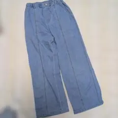 ライトブルー デニム ワイドパンツ ウエストゴムのサムネイル