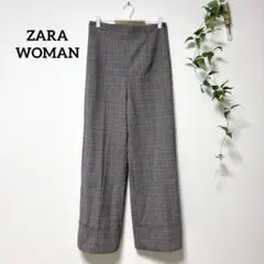 ZARA WOMAN グレンチェック柄 ワイドレッグパンツ M 美シルエットのサムネイル