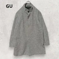 GU 千鳥格子柄 ウール スタンドカラーコート XL 白 黒 きれいめ レトロ