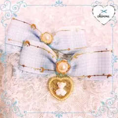 ティンクルテディ♡ヘアクリップ(水色)リボン りぼん ロリィタ 青 ゆめかわ