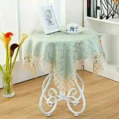 グリーン 花柄レーステーブルクロス 刺繍 高級感 アンティーク 80×80