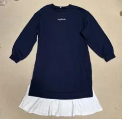 カットソーワンピース　キッズチュニック　 フリル付き　GU ネイビー