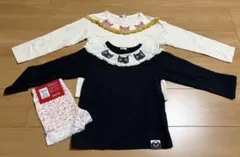 猫デザイン 長袖カットソー 2枚＆ショートスパッツセット