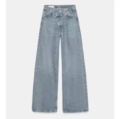 ZARA TRF ハイウエストクロスウエストワイドレッグデニムパンツ　36