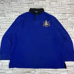 90s ポロ ラルフローレン ラガーシャツ ブルー 刺繍デザイン XL
