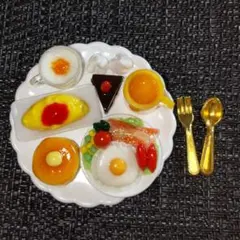 ミニチュアフード 洋食朝食セット ホットケーキ オムライス ケーキ ミニチュア
