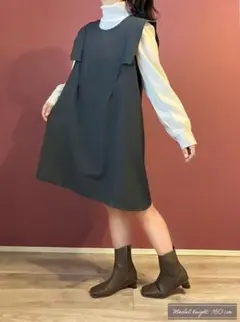 袖ドッキング　ワンピース　異素材　ぽわん袖　グレー　使いやすい　新品　ミニワンピ