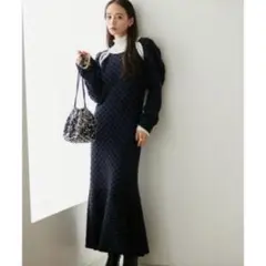 【週末限定SALE】クロスジャガードデザインニットワンピース vis