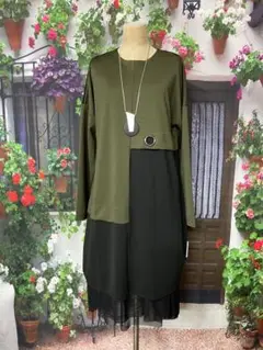 106新品 滑らか落ち感素材 配色デザイン コクーンワンピース(GY×BK)