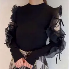 SNIDEL スナイデル　フリルスリーブニットプルオーバー 黒