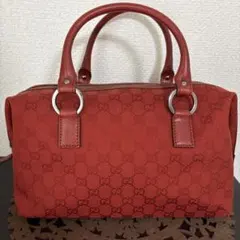 GUCCI GGキャンバス バンブー ハンドバッグ レッド - メルカリ