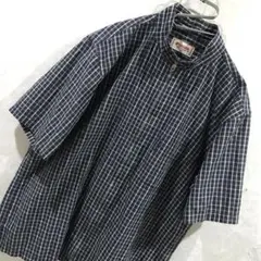 90s McGREGOR ジップアップ チェック シャツ ヴィンテージ 紺白 Ｌ