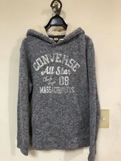 CONVERSE フリースフードパーカー グレー