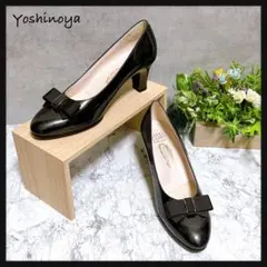 未使用級【銀座ヨシノヤ】リボン パンプス エナメル 天然皮革 試着のみ 24cm