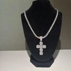 クロスペンダントテニスチェーンネックレス50cm s925czダイヤ加工