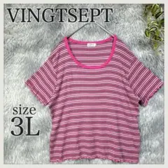 ヴァンセット/カットソー/ジュエルネック/メロウフリル/ピンク/大きいサイズ