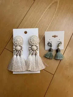 タッセルピアス 2点セット ホワイト グリーン