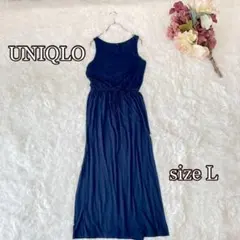 UNIQLO ロングワンピース（ノースリーブ）Lサイズ　ネイビー系