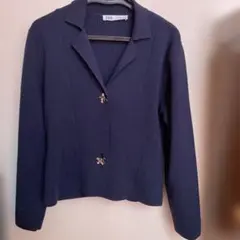 ZARA ネイビーブルー ニットテーラードジャケット M