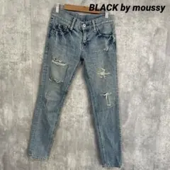BLACK by moussy ダメージ加工　デニムジーンズ　ローライズ　S