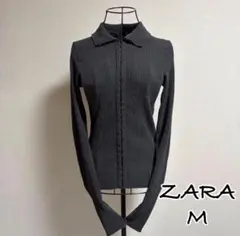 ZARA リブ編みダークグレー 長袖トップス M