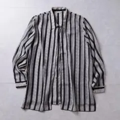 【ヴィンテージ】マルチストライプ シャツ 総柄 モノトーン L レトロ ロング