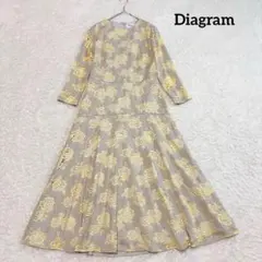 美品✨ダイアグラム フラワーレースワンピース ロング丈 イエロー 38