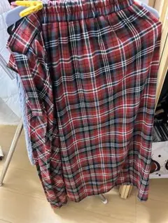 レッド系チェック スカート L