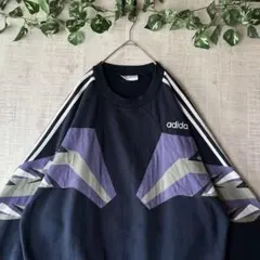 ヴィンテージ アディダス スウェット トレーナー 幾何学 紺 配色切替 刺繍 L