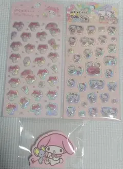キティ・マイメロ ダイソー ぷっくりシール2枚＆マイメロ ラバー セット