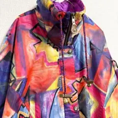 90sヴィンテージ 総柄 ナイロンジャケット 派手柄 レトロ バルーンシルエット