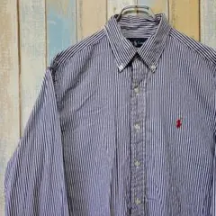 692☆ラルフローレン☆長袖ボタンダウンシャツ☆ワンポイント刺繍ロゴ☆ストライプ
