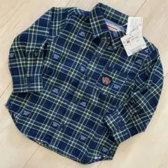 【新品】ミキハウス　ガーゼシャツ　チェック　80㎝　グリーン