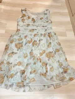 L'EST ROSE花柄ワンピース ノースリーブ レース フリル ライトブルー