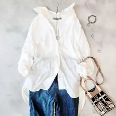 セオリー リュクス とろみ ギャザー シャツ ホワイトレギュラー カラー 38