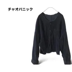 チャオパニック　ノーカラーカットオフデザイン　ジャケット　春秋アウター黒