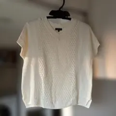 INDIVI 半袖ニット 38 ホワイト 透かし編み