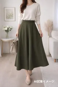 神戸レタス カーキ フレアスカート M ロングスカート ウエストゴム タグ付き