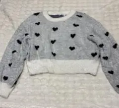 ニット グレー ブルー ハート レディース M