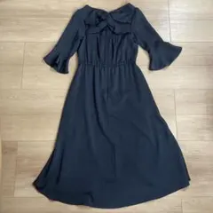 ミッシュマッシュ☆バックオープンフレアワンピース sizeM/紺ネイビー