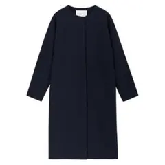 Pierrot ノーカラーコート ネイビー ロングコート　Lサイズのサムネイル