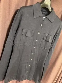 ANNE KLEIN II 長袖ニットシャツ ネイビー シルク100%