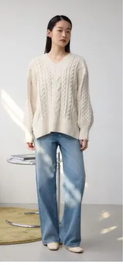 AZUL BY MOUSSYシェニールケーブルVネックロングニットトップス