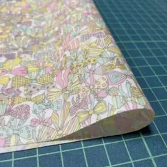 L46 ジェニーズリボンズ イエローピンク108×25cmラミネート生地