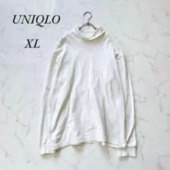 《ユニクロ》メンズ/ロングtシャツ/長袖カットソー/タートルネック/綿/白/XL