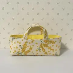 布バスケット　メガネ置き　ミモザ柄　ハンドメイドのサムネイル